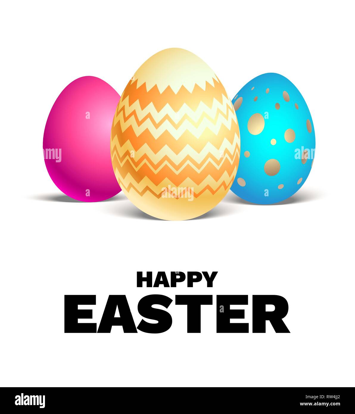 Happy Easter holiday card. Realistic colored Easter eggs isolated. Festive vector illustration. Stock Vector