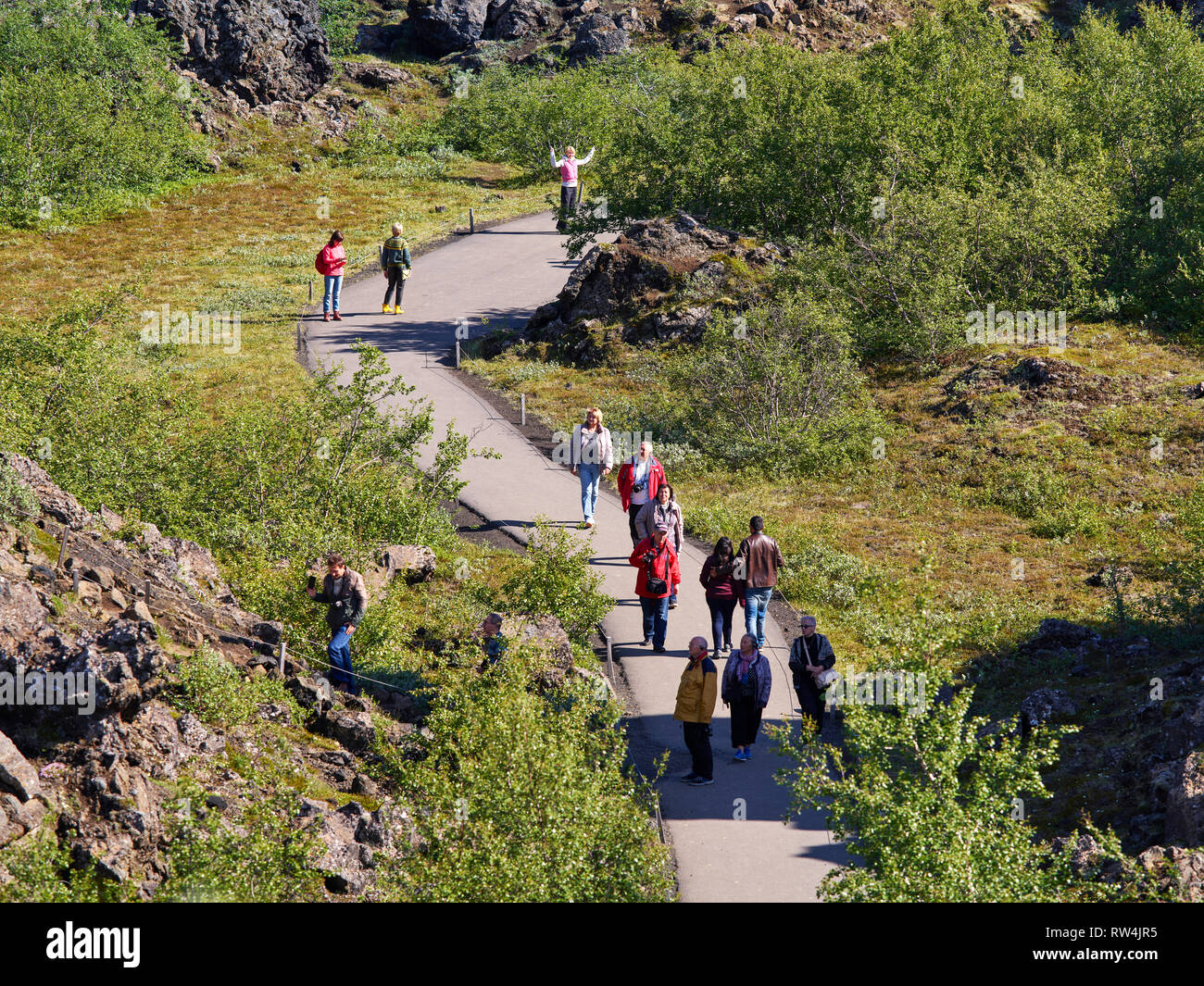 Dimmuborgir -area of unusually shaped lava fields, cave and volcanic rock formations, east of Myvatn, Iceland. Stock Photo