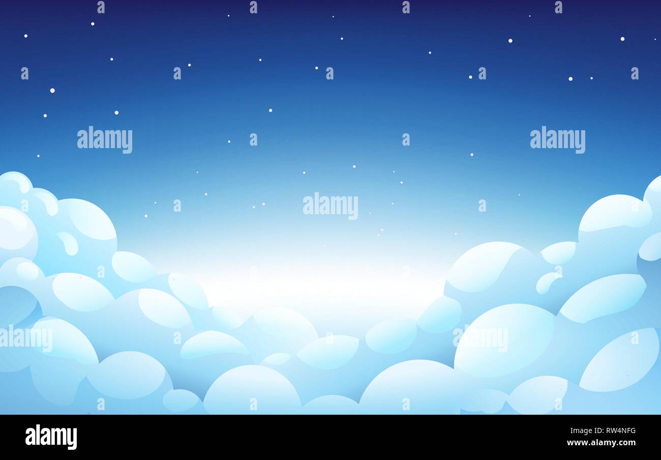 Blue night Sky With White fluffy clouds and stars Stock Vector Image ...