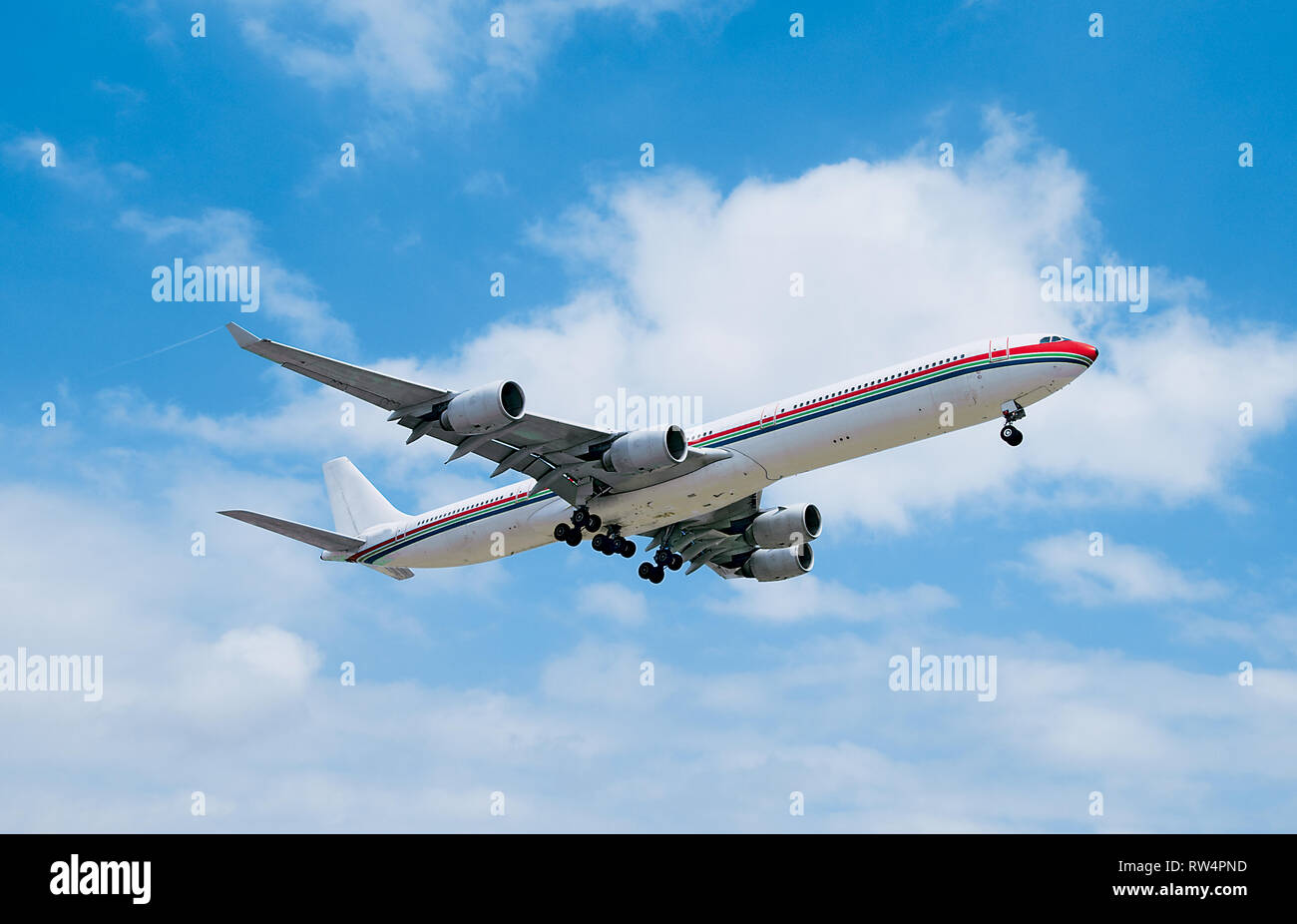 Unlettered Airbus A340 Jet Airplane Stock Photo