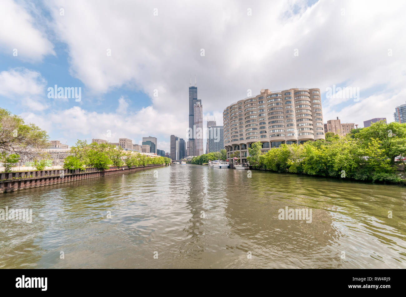 River City condominiums on the south branch of the Chicago River. Stock Photo