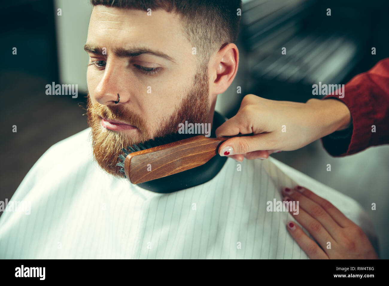 Woman shaving man hi-res stock photography and images