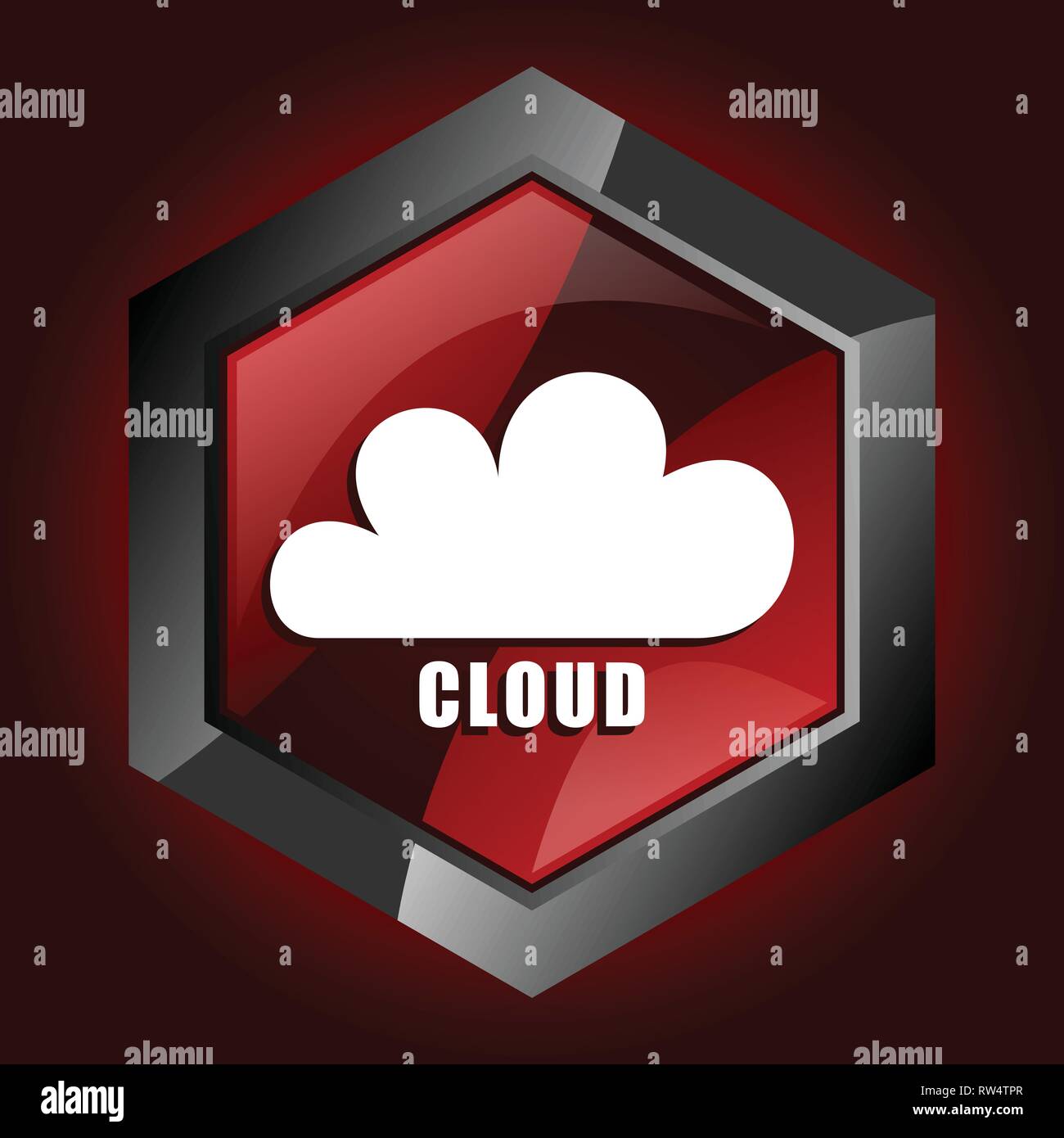 Cloud hexagonal glossy dark red and black web icon, vector illustration in eps 10 Stock Vector