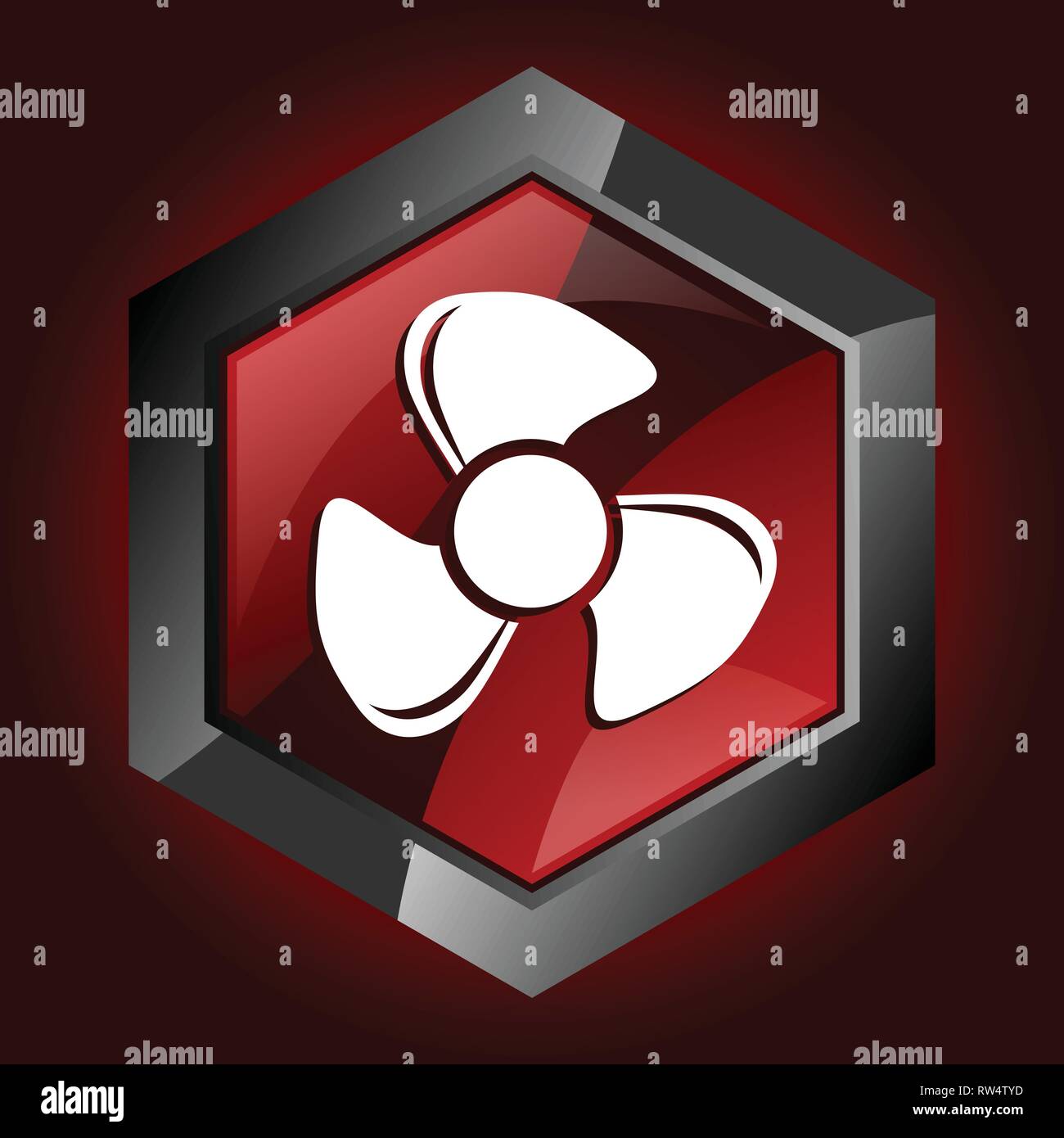 Fan hexagonal glossy dark red and black web icon, vector illustration ...