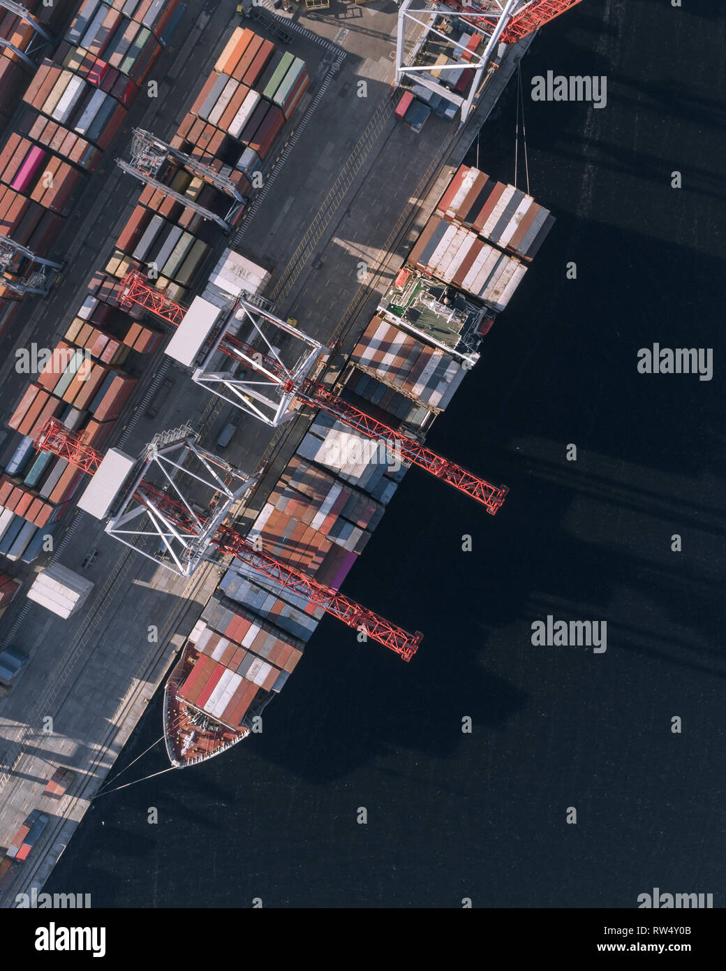 Container cargo ship in import export business logistic, Freight transportation, Aerial view. Stock Photo