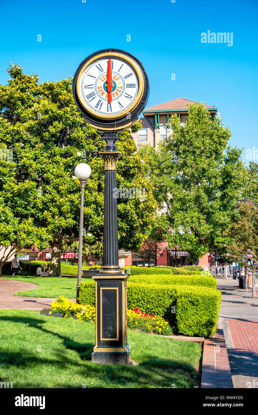 Street clock in downtown of San Rafael, California, USA. Stock Photo