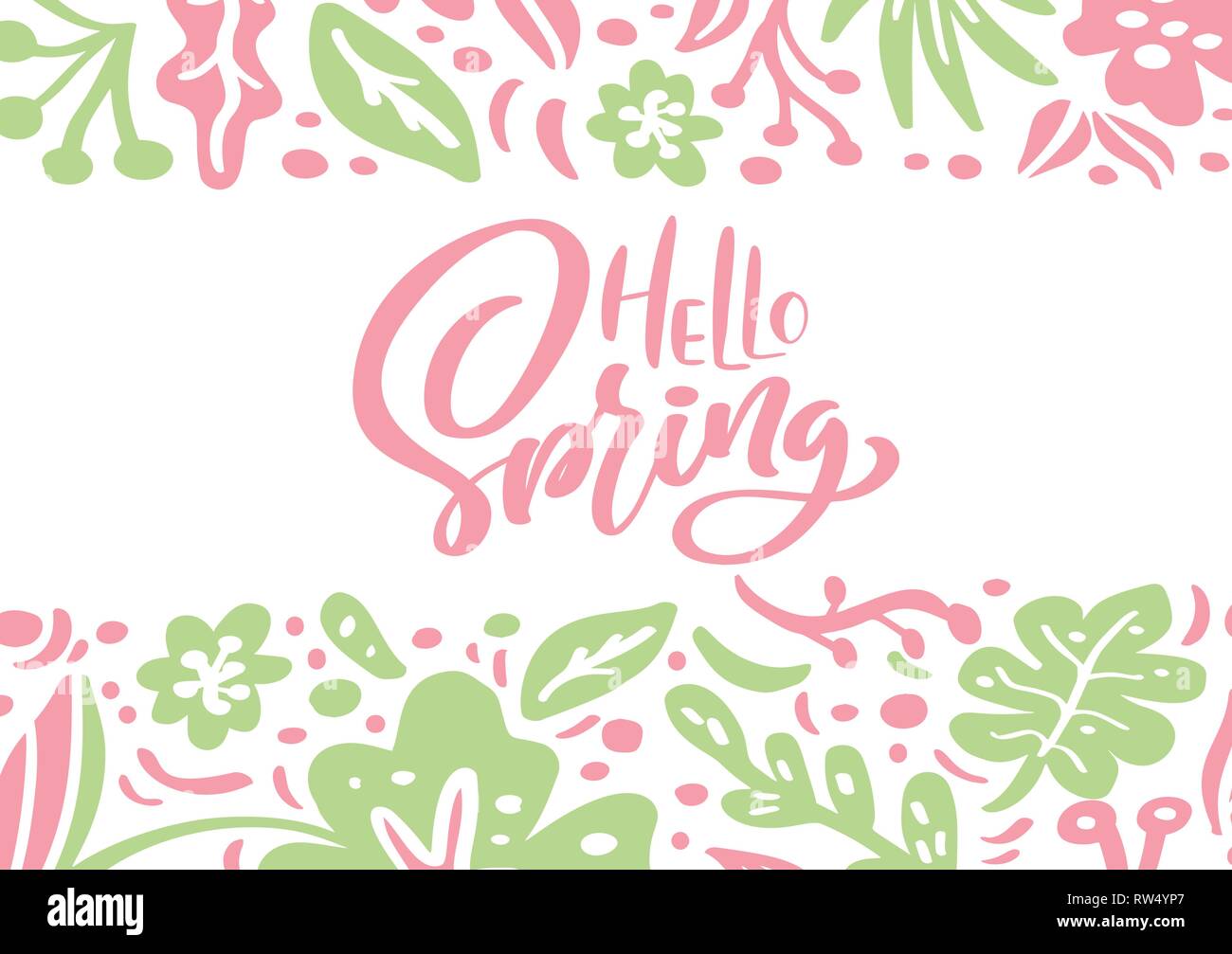 Flower Vector greeting card with text Hello Spring handwritten quote ...