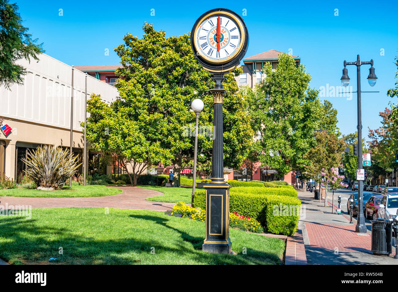 Street clock in downtown of San Rafael, California, USA. Stock Photo