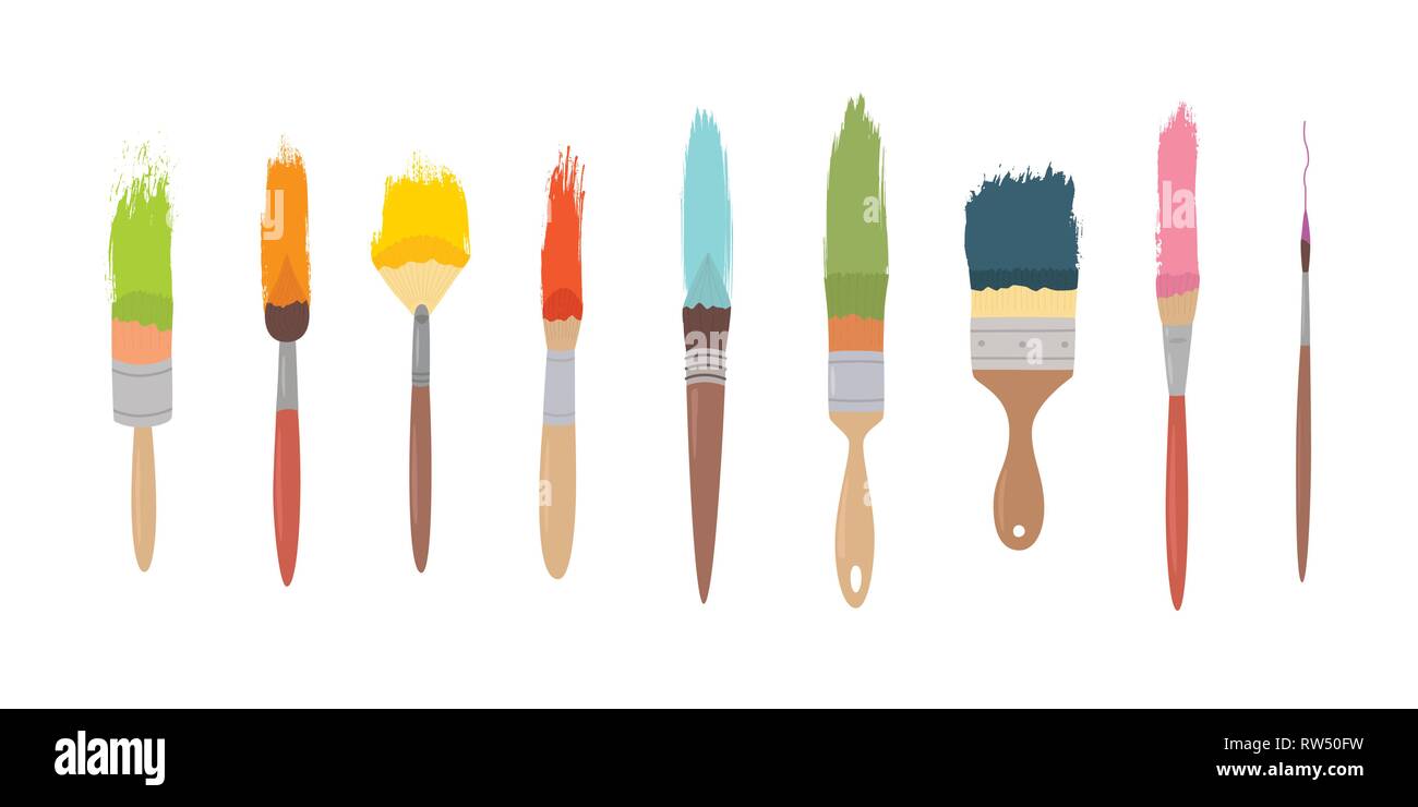 Paintbrushes Loosely Arranged Set Of Twelve Rainbow Colored Thin