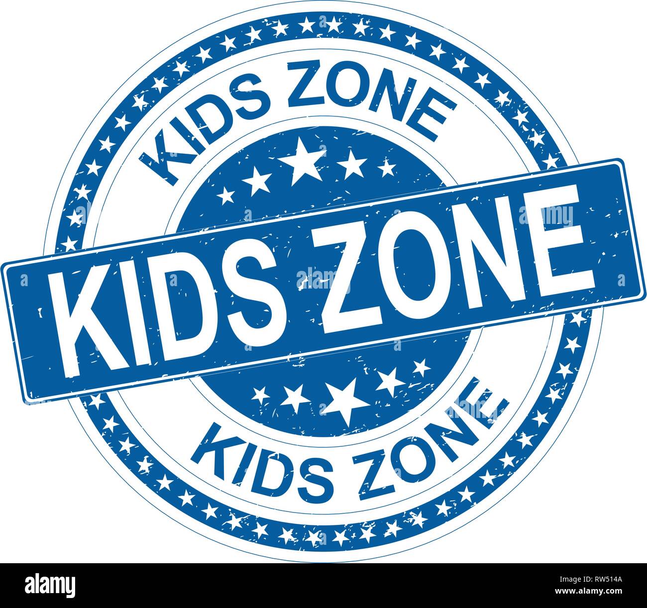 kids zone blue round grungy rubber stamp with stars Stock Vector Image