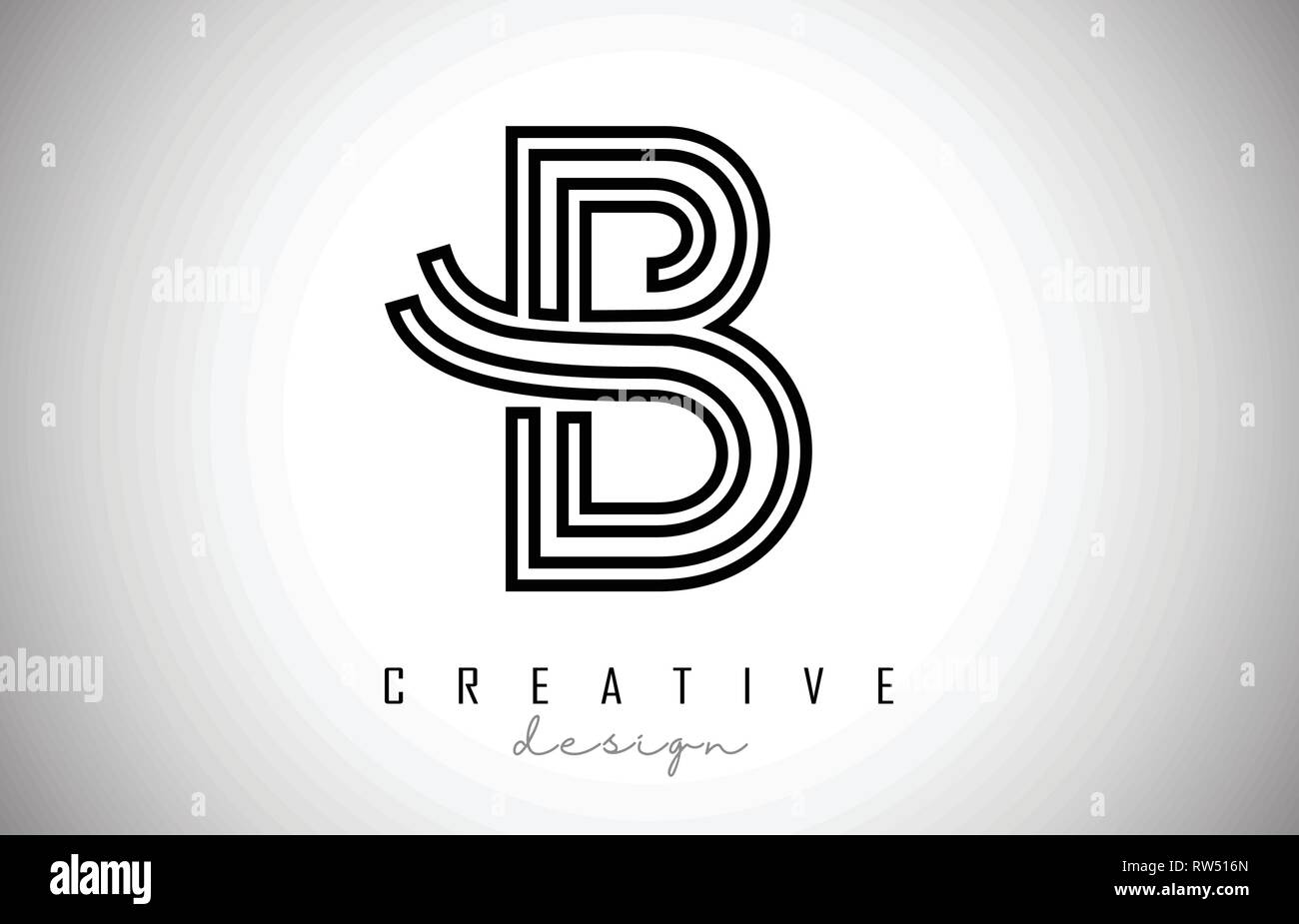 B Letter Logo Monogram Design. Creative B Letter Icon with Black Lines ...