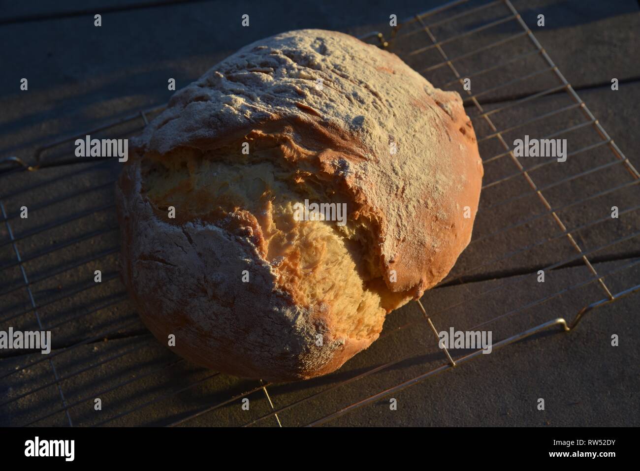 Bread: freshly baked bread cooling on a wire rack Stock Photo - Alamy