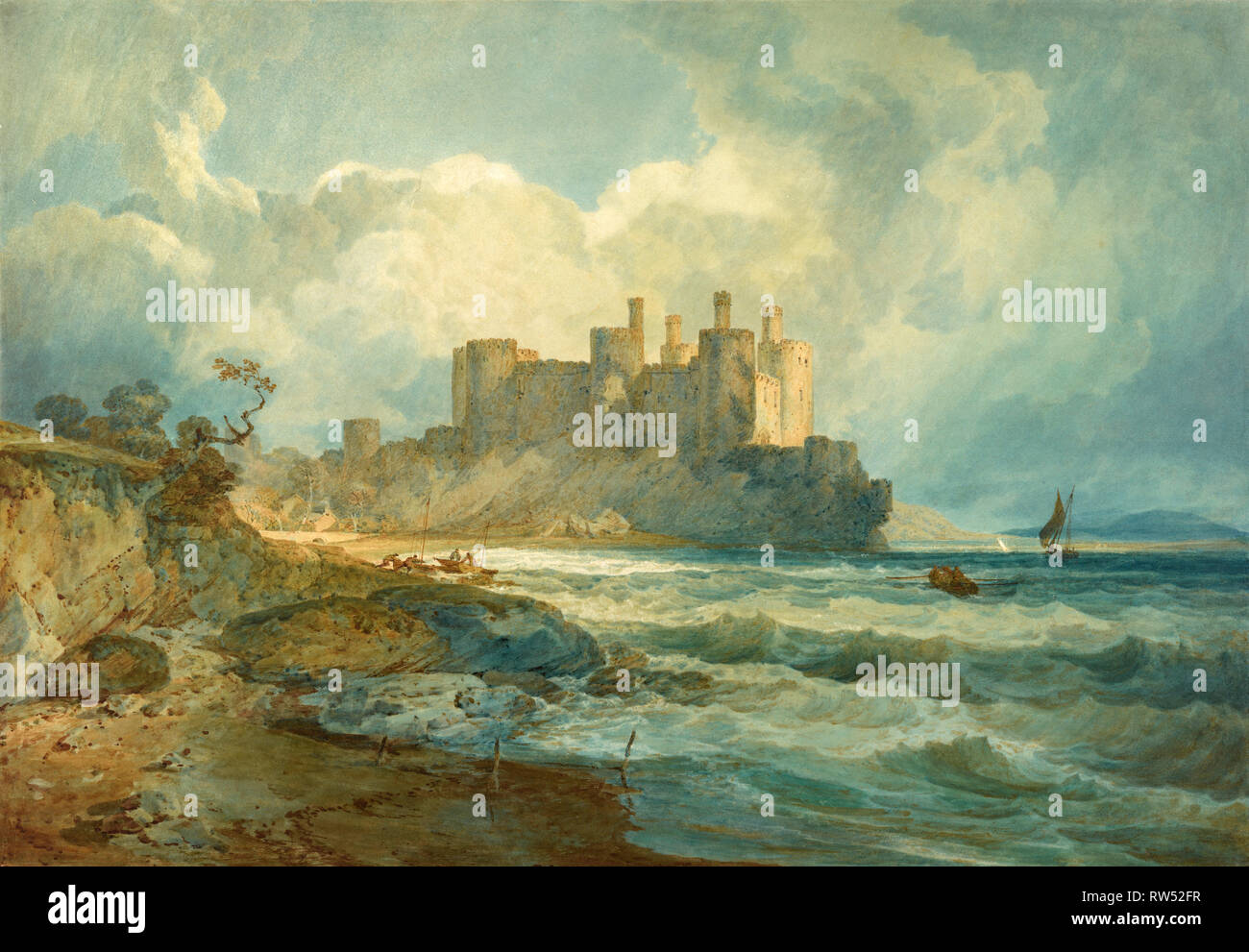 Conway Castle, North Wales; Joseph Mallord William Turner (British, 1775 - 1851); 1798; Watercolor and gum arabic with graphite underdrawing; 53.7 × 7 Stock Photo
