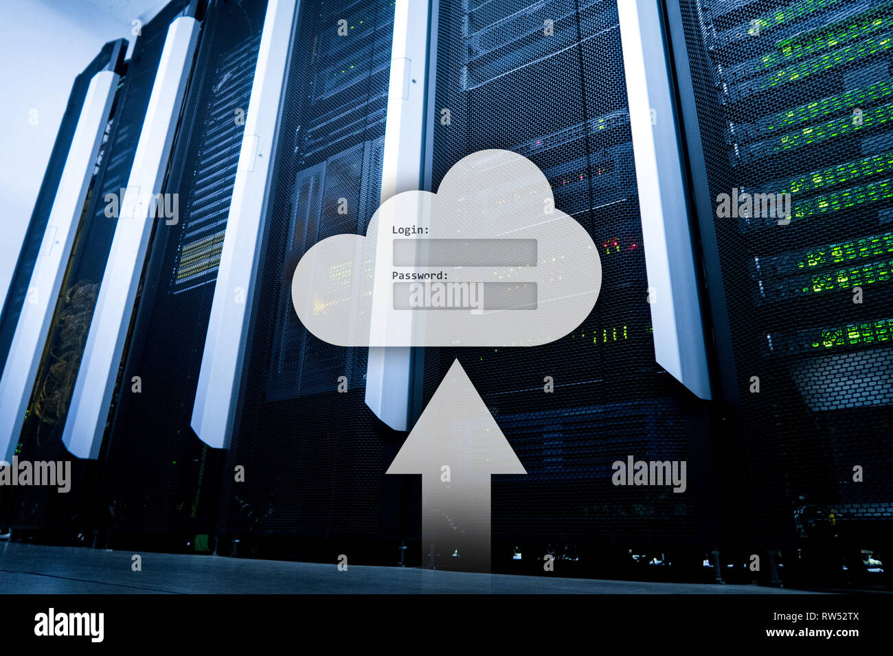 Cloud storage, data access, login and password request window on server