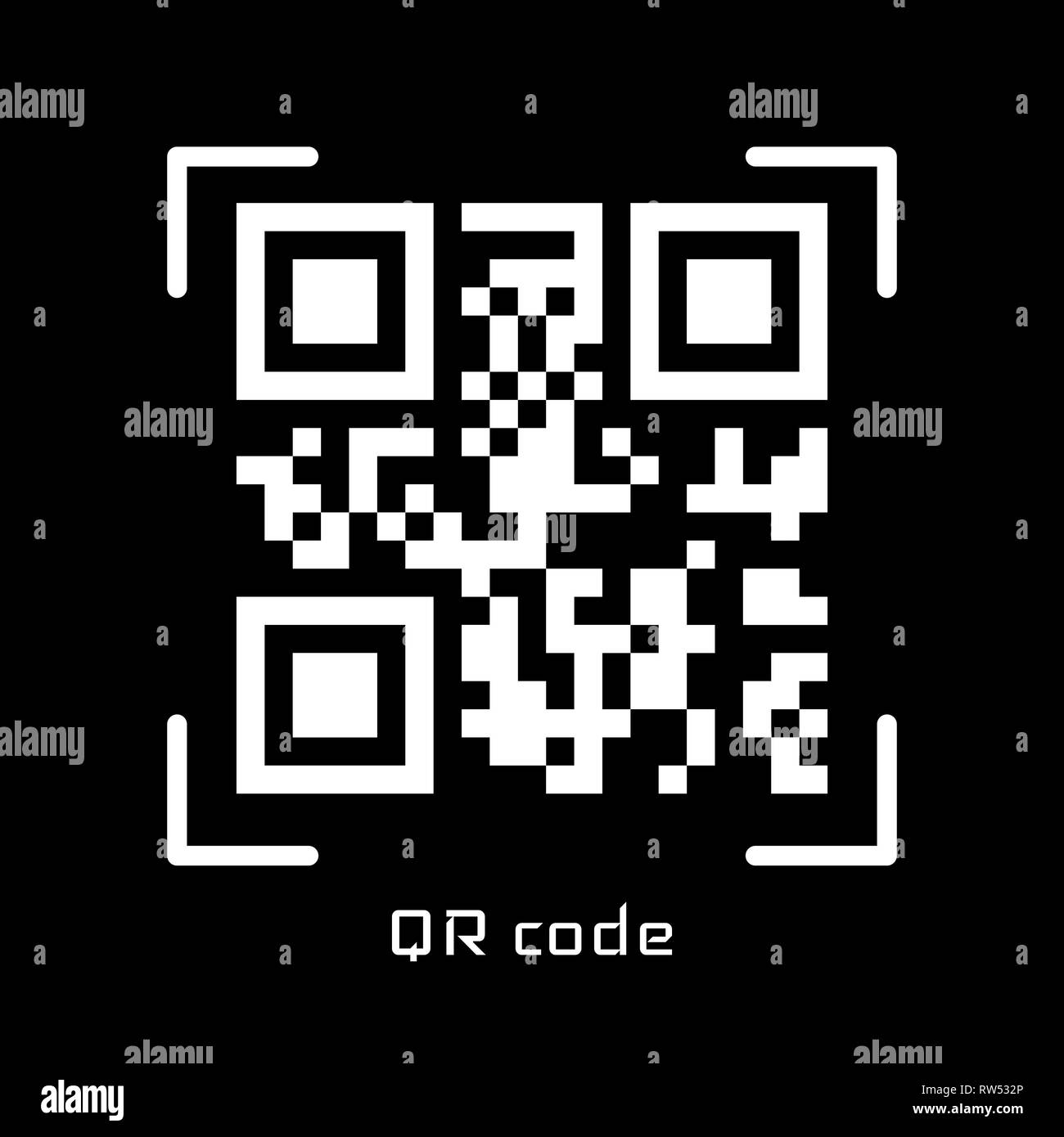 Vector QR code sample for smartphone scanning isolated on Black