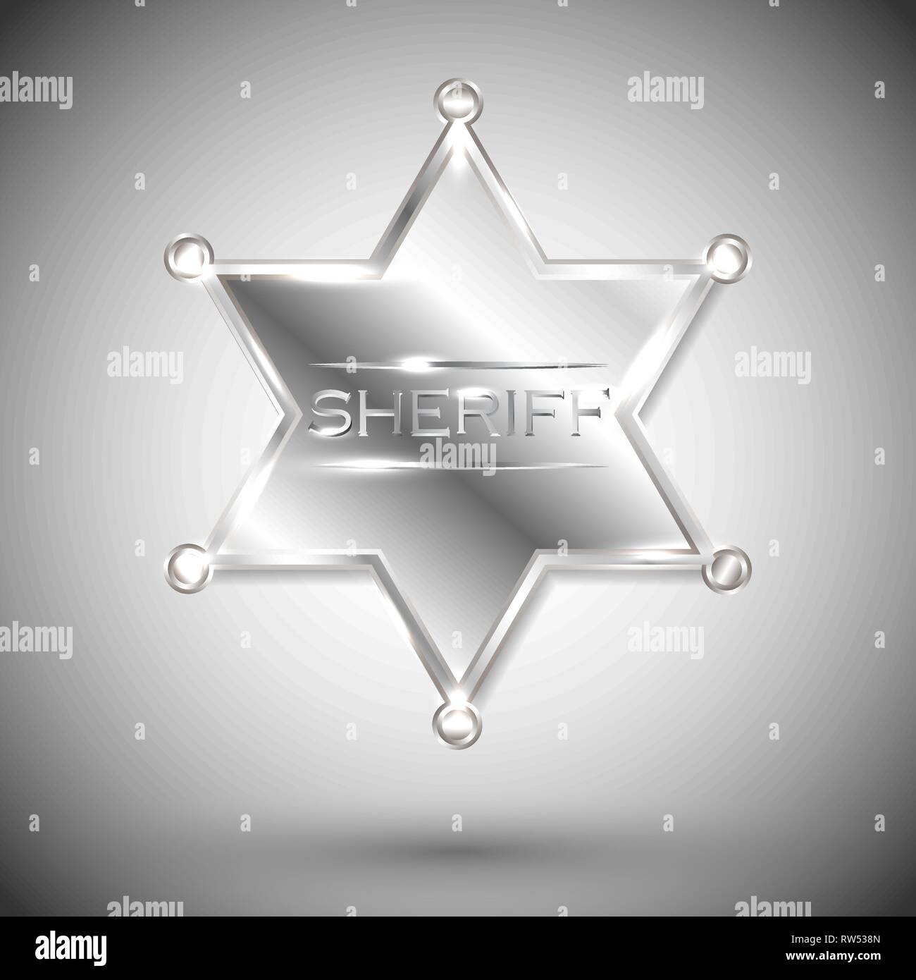 vector silver sheriff star isolated on white background. vector six-pointed star. Stock Vector