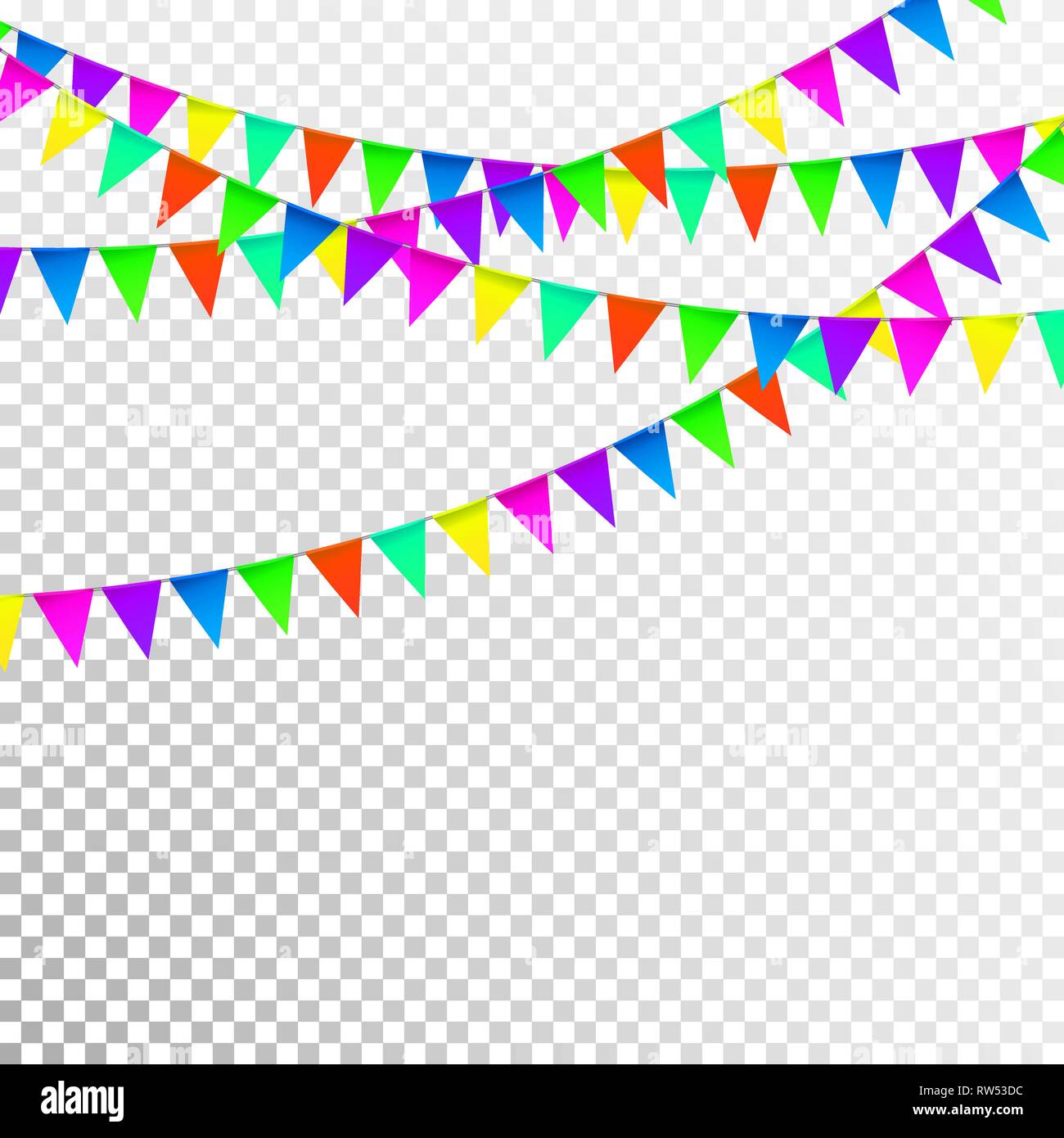 Party Background with Flags Vector, Colored festoons on the transparent