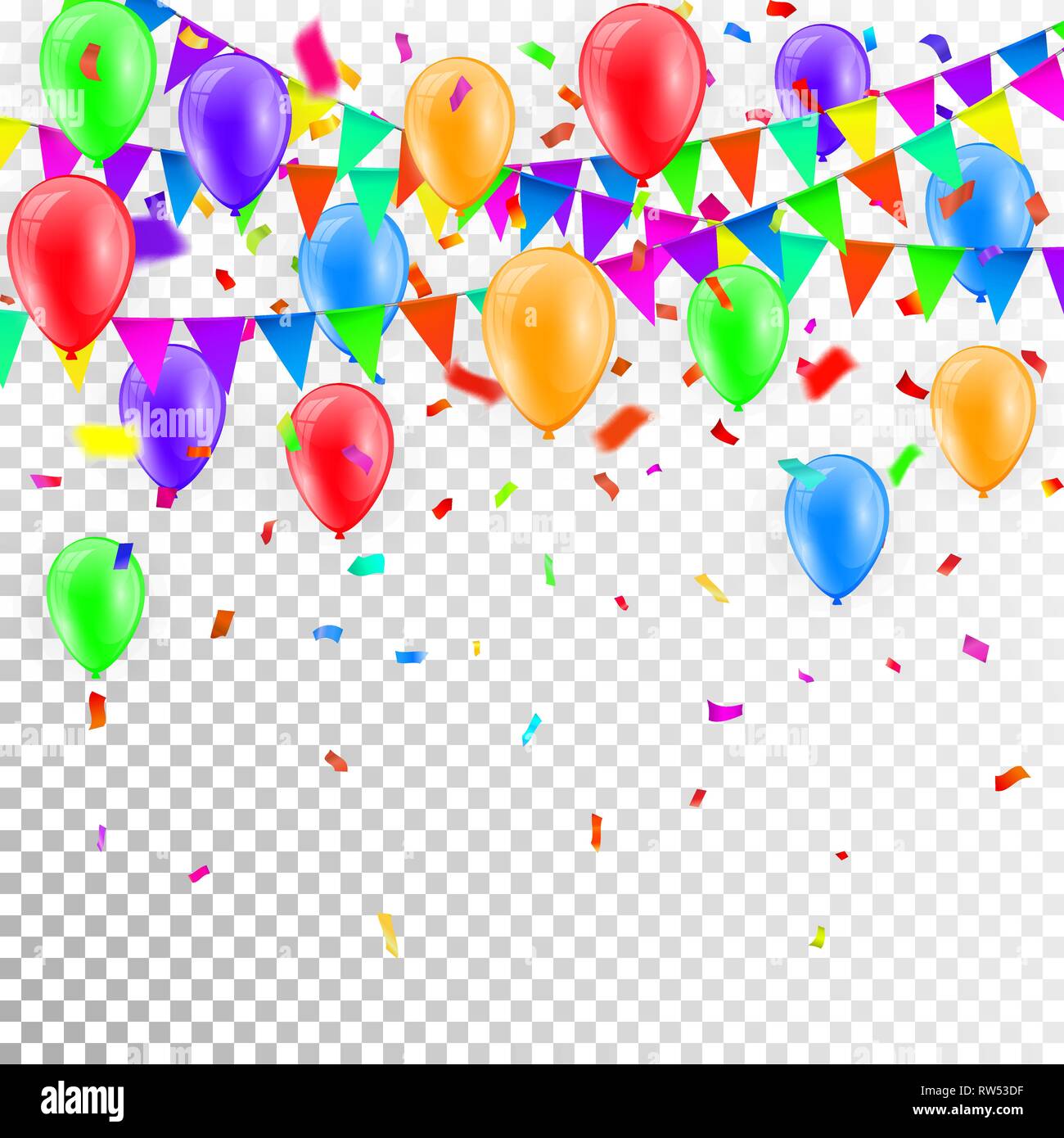 Party Background with balloons and Flags Vector, Colored confetti and