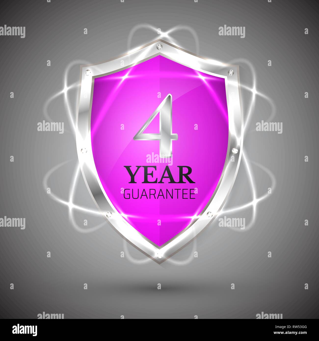 Shield with a guarantee 4 year icon. Warranty Label obligations