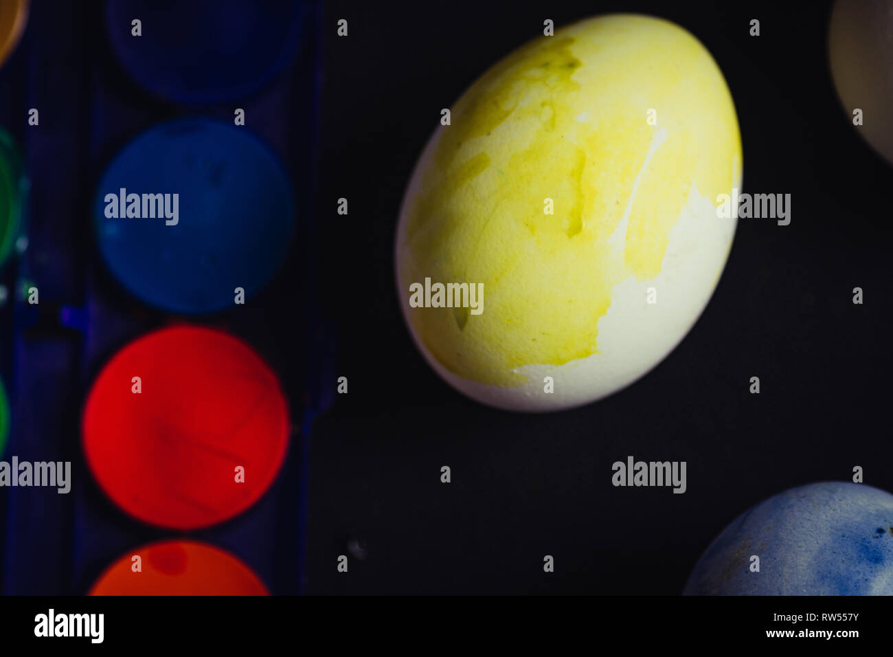 Set of poorly colored eggs Stock Photo