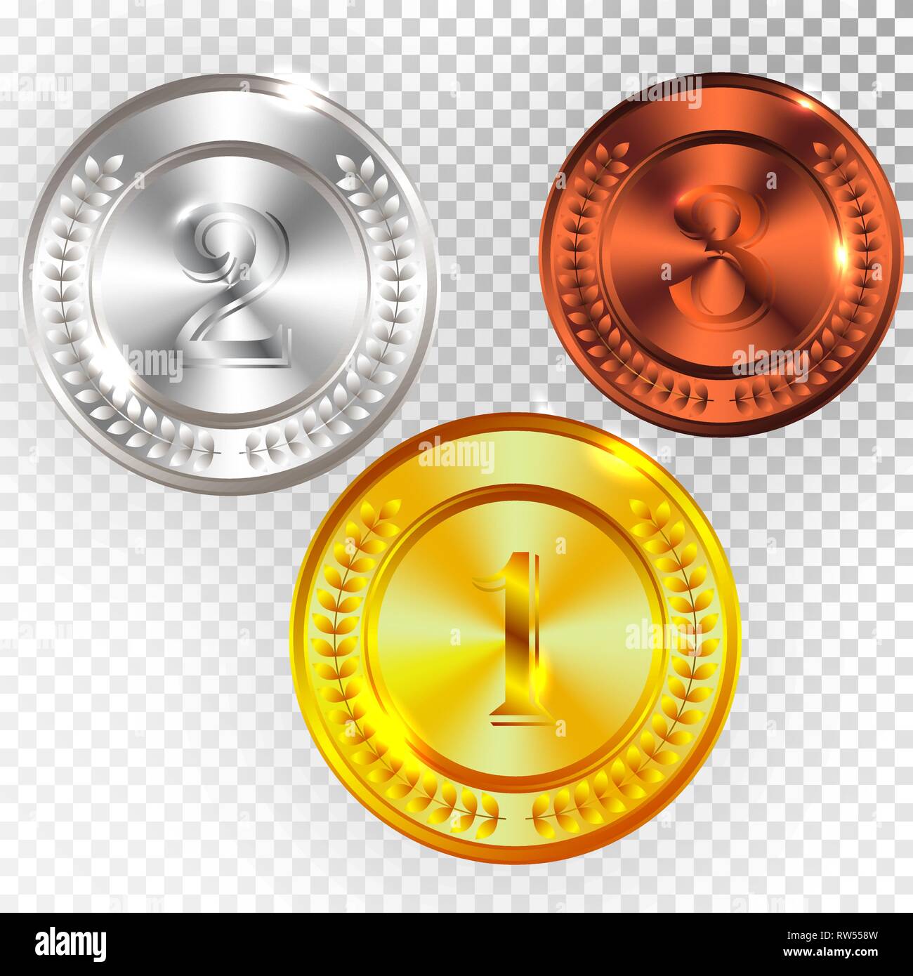 Champion Gold, Silver and Bronze Medal Icon Sign First, Second and ...