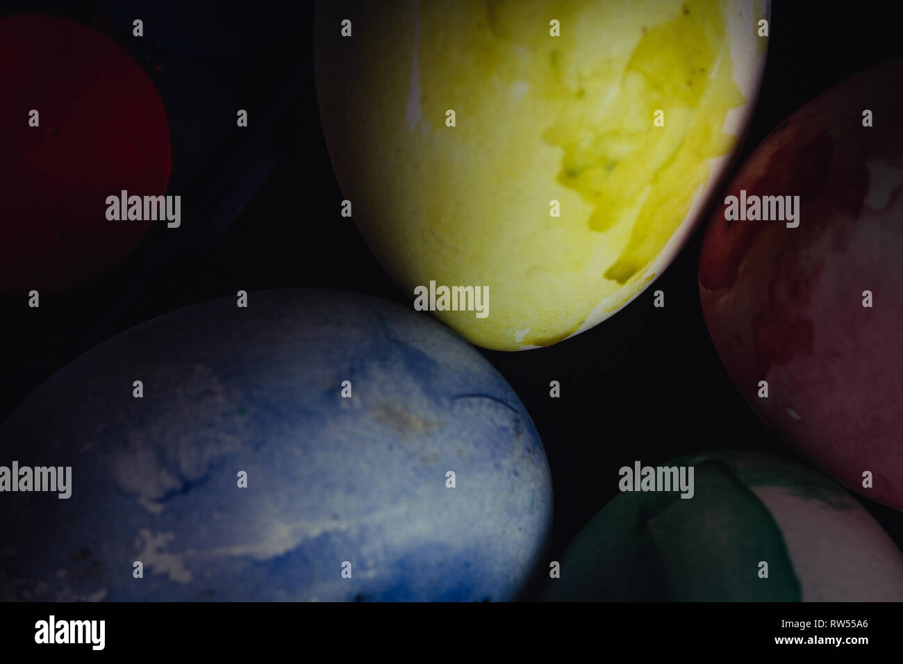 Set of poorly colored eggs Stock Photo