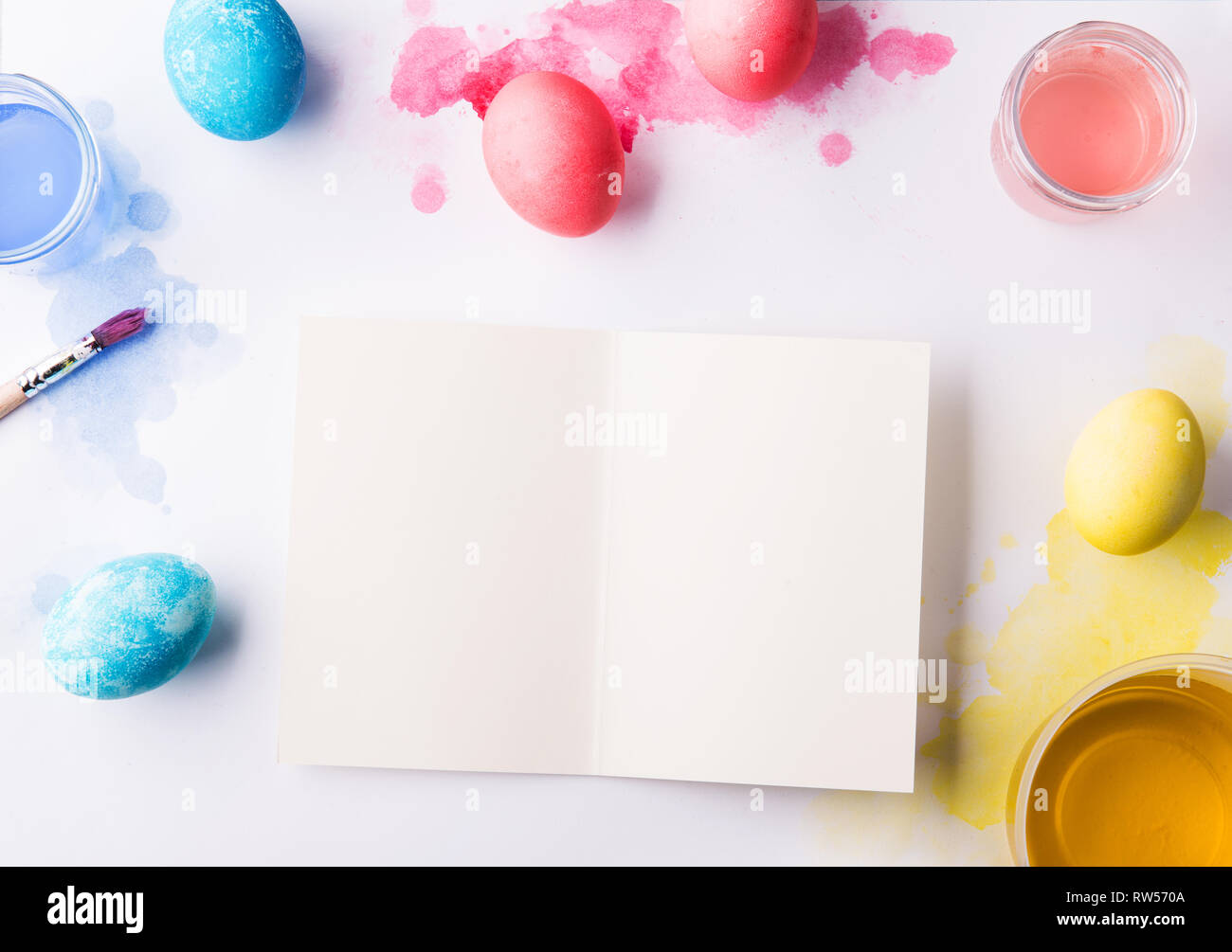 Easter and spring flat lay on a white background. Studio shot. Flat lay ...