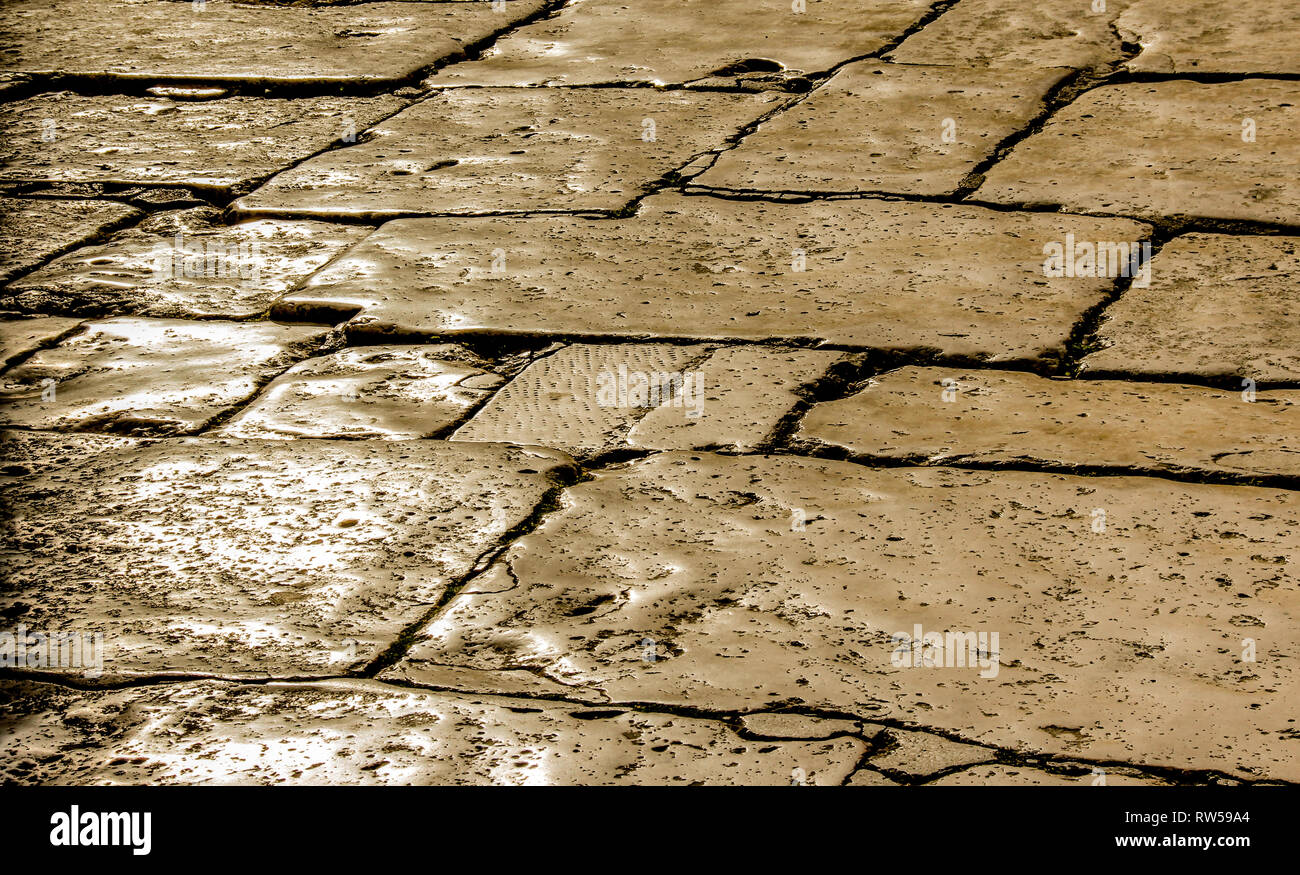medieval paving blocks. Ancient ground stones in historic downtown. Split Croatia Stock Photo