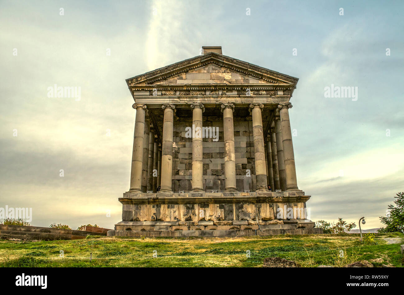 The reverse side of the medieval pagan temple, built in honor of the Sun God Mithras in the village of Garni, located near Yerevan Stock Photo
