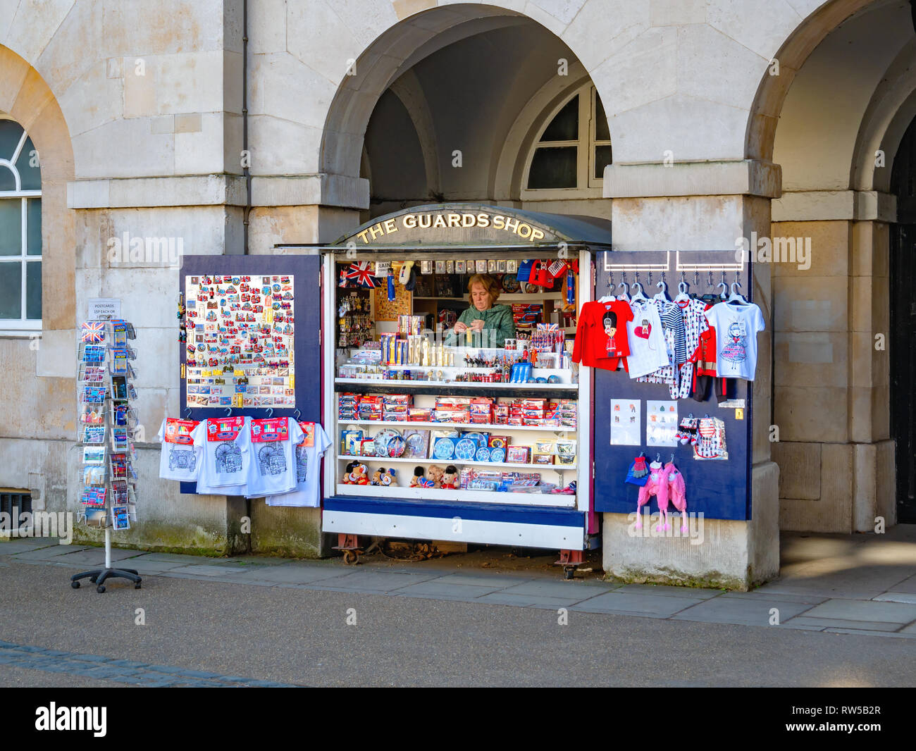 London, England, UK - February 24, 2019: Traditional English souvenirs shop in London, in Houshold Division Charity area Stock Photo