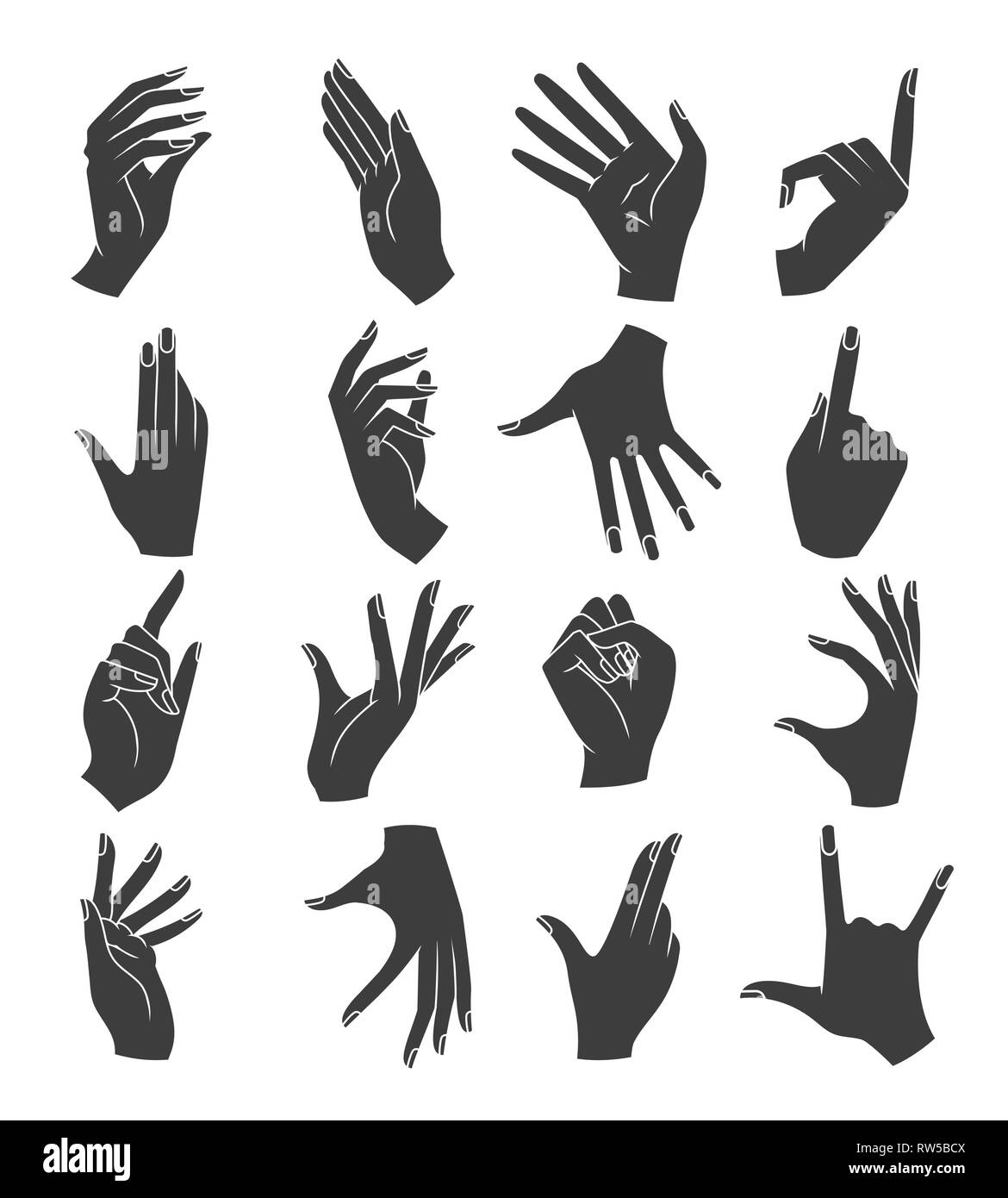 Woman Hands Gestures Silhouettes Female Hand With Nails Gesture Black Icons Womans Arms Vector Illustration Isolated On White Stock Vector Image Art Alamy