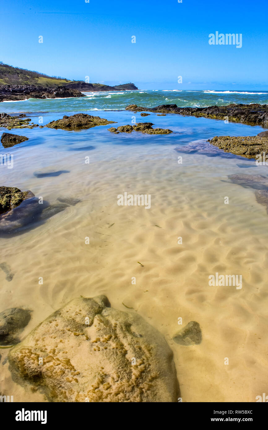champagne pools bathing holes on Fraser island, travel adventure Australia backpacker Stock Photo