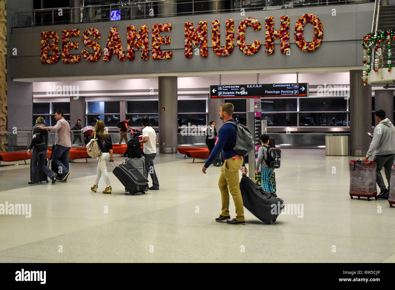 Miami, Florida. January 05, 2019. People walking with suitcases and