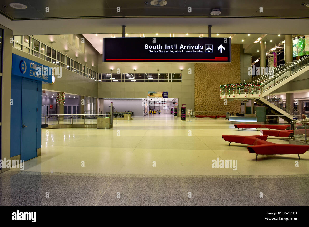 Miami, Florida. January 05, 2019. South International arrivals sign  at Miami International Airport. Stock Photo