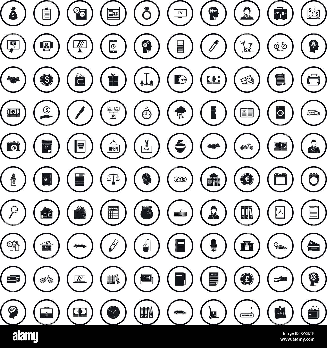 100 loan skill icons set, simple style  Stock Vector