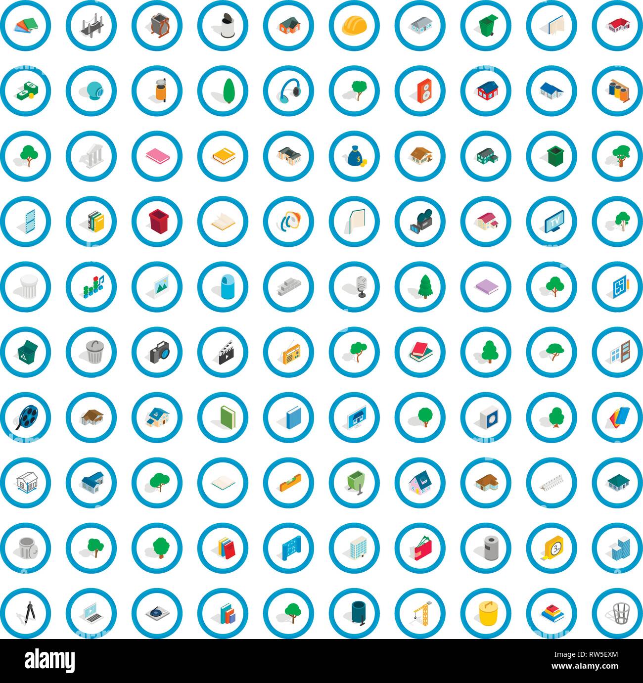 100 comfortable house icons set, isometric style Stock Vector