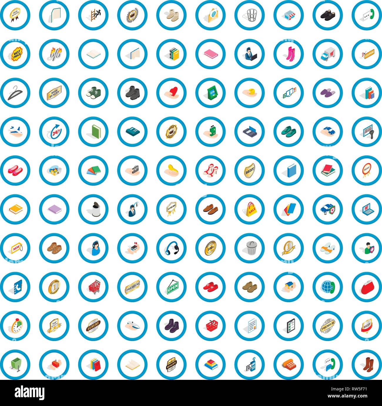 100 commercial icons set, isometric 3d style Stock Vector Image & Art ...