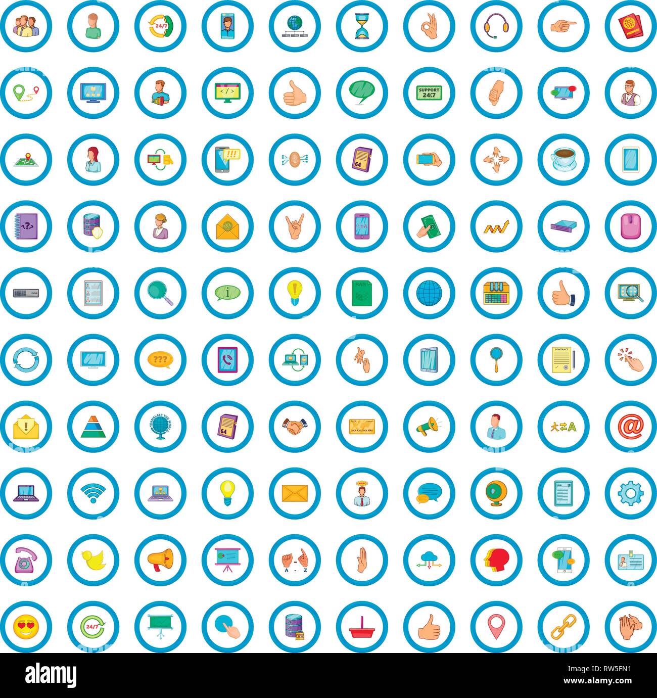 100 communication icons set, cartoon style Stock Vector