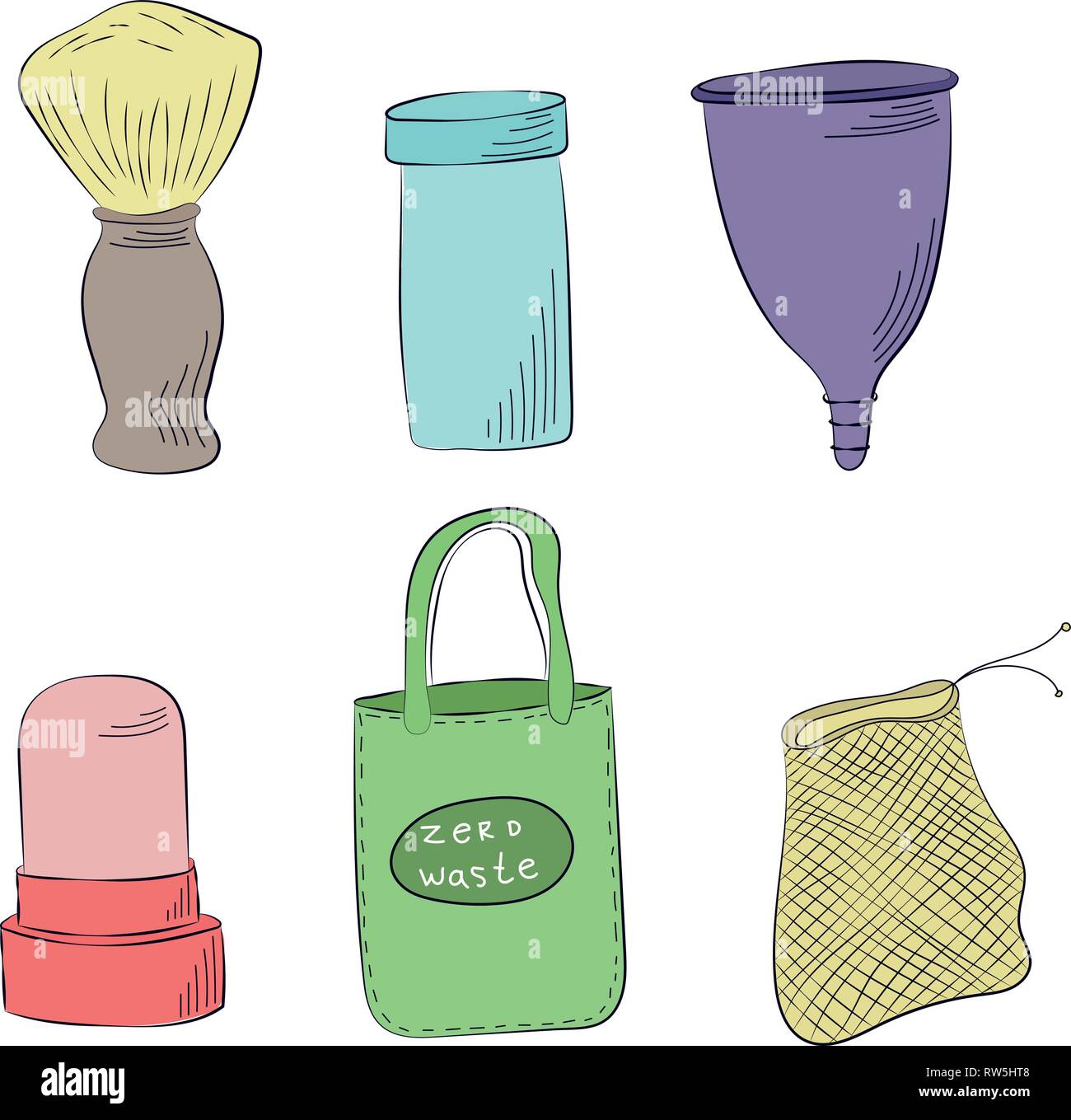 Zero Waste Concept Hand drawn elements of zero waste life Zero waste ...