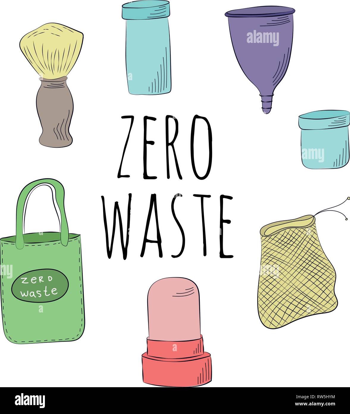 Zero Waste Concept Hand drawn elements of zero waste life Zero waste ...