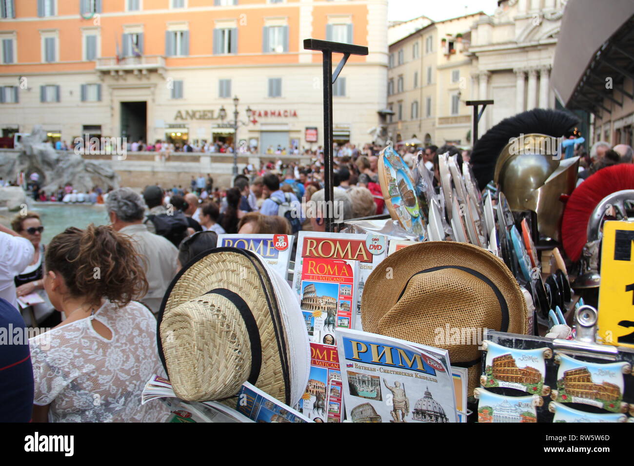 Souvenirs on sale at Trevi Fountain, Rome Stock Photo