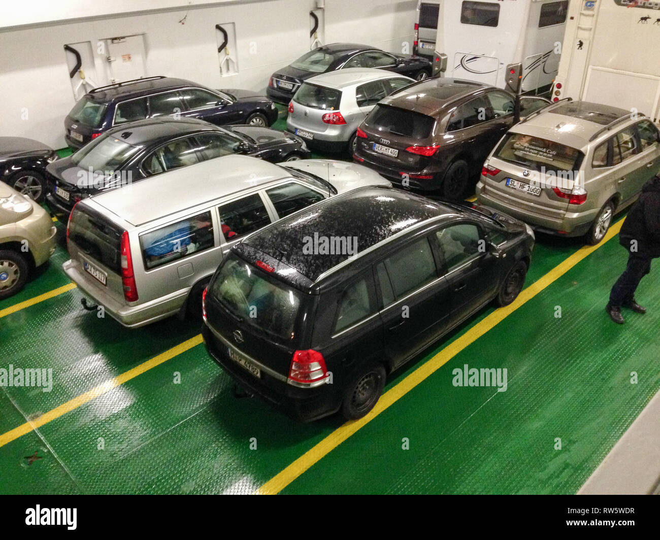Cars on a small ferry in Germany Stock Photo