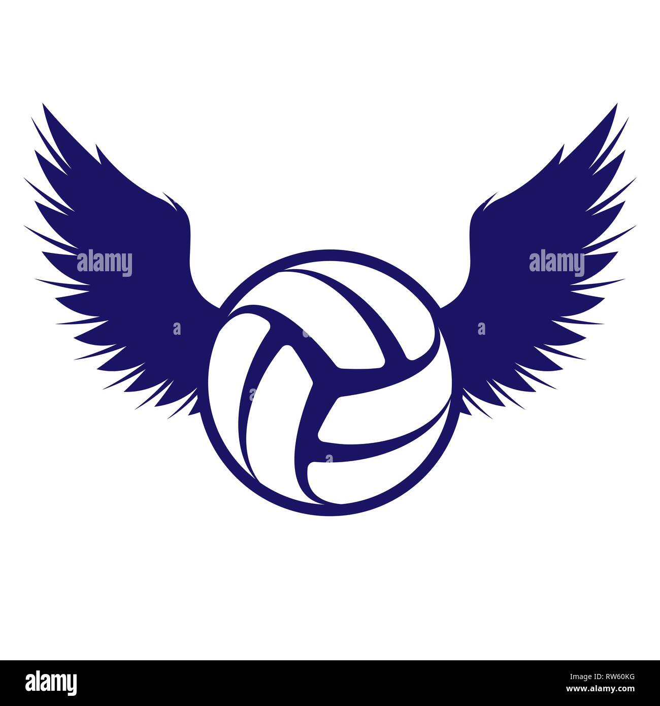 Dark blue outline volleyball symbol with wings silhouettes Stock Vector