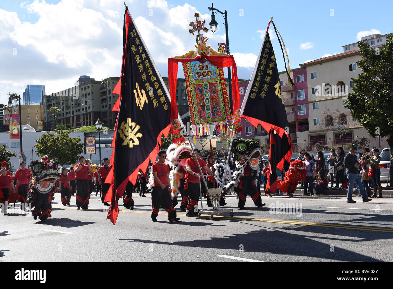 LOS ANGELES - FEBRUARY 9, 2019: Marchers in the Chinese New Year Parade in Chinatown, Los Angels. Stock Photo