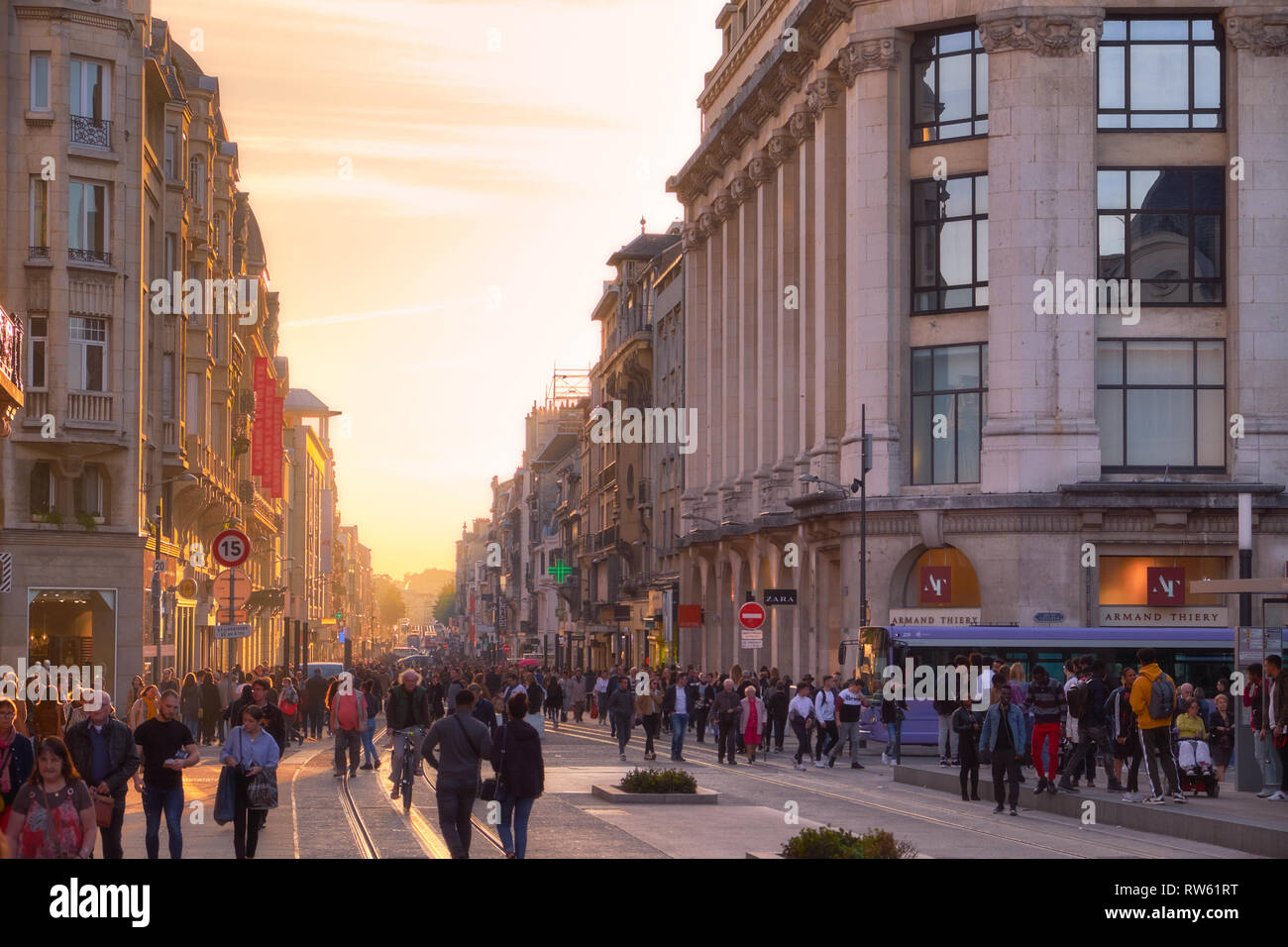 Reims city center street one warm autumn afternoon, atmosphere France Stock  Photo - Alamy