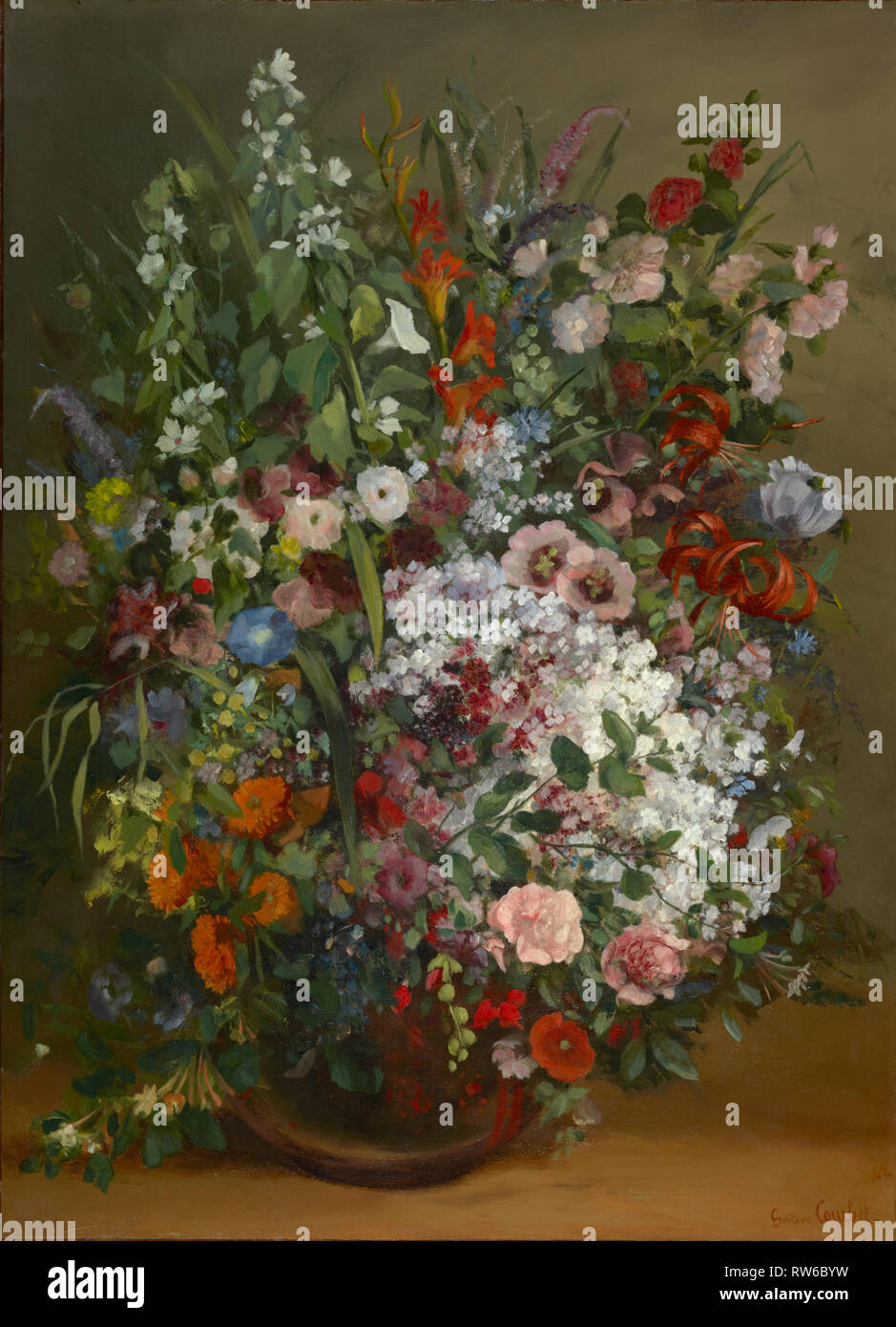 Bouquet of Flowers in a Vase; Gustave Courbet (French, 1819 - 1877); 1862; Oil on canvas; 100.3 x 73.3 cm (39 1/2 x 28 7/8 in.); 85.PA.168Digital imag Stock Photo