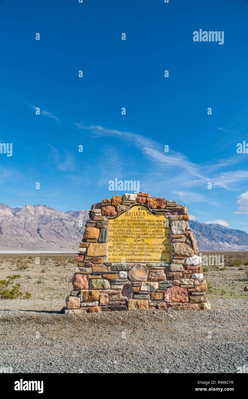 Roadside marker for the ghost town of Ballarat  along the Trona-Wildrose road in California. Stock Photo