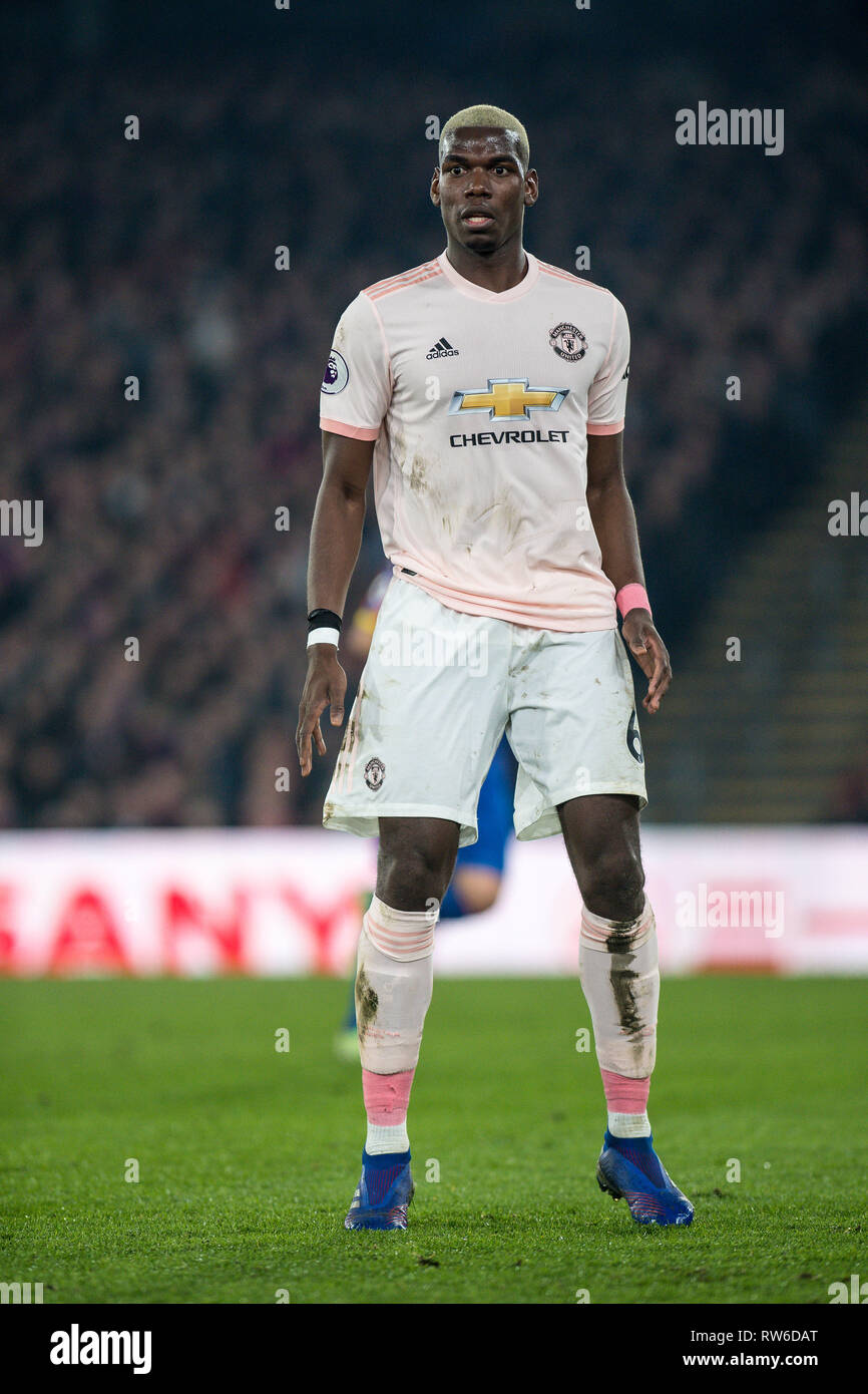 LONDON, ENGLAND - FEBRUARY 27: Paul Pogba of Manchester United during the Premier League match between Crystal Palace and Manchester United at Selhurs Stock Photo