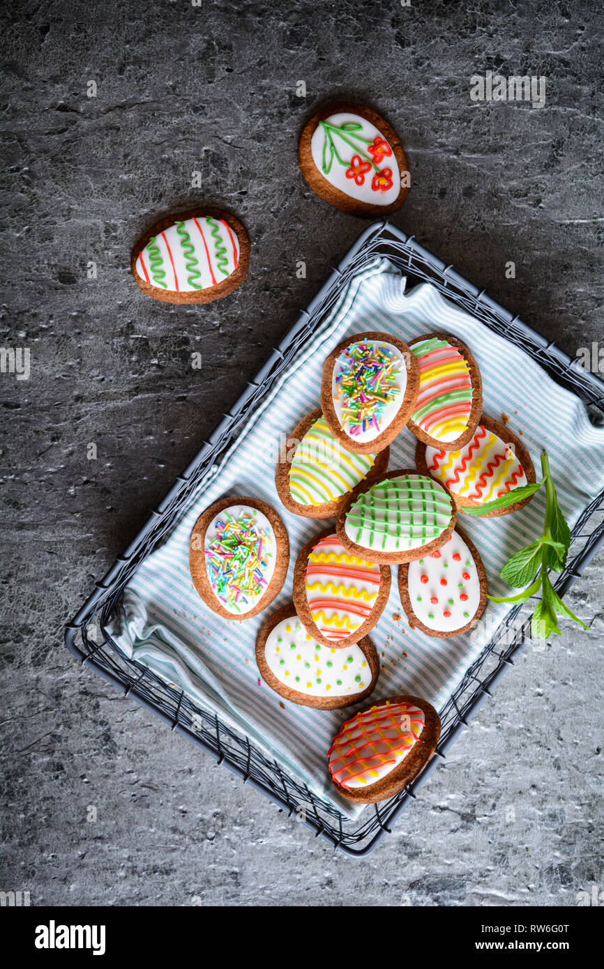 Homemade Easter egg sugar cookies with royal icing Stock Photo Alamy