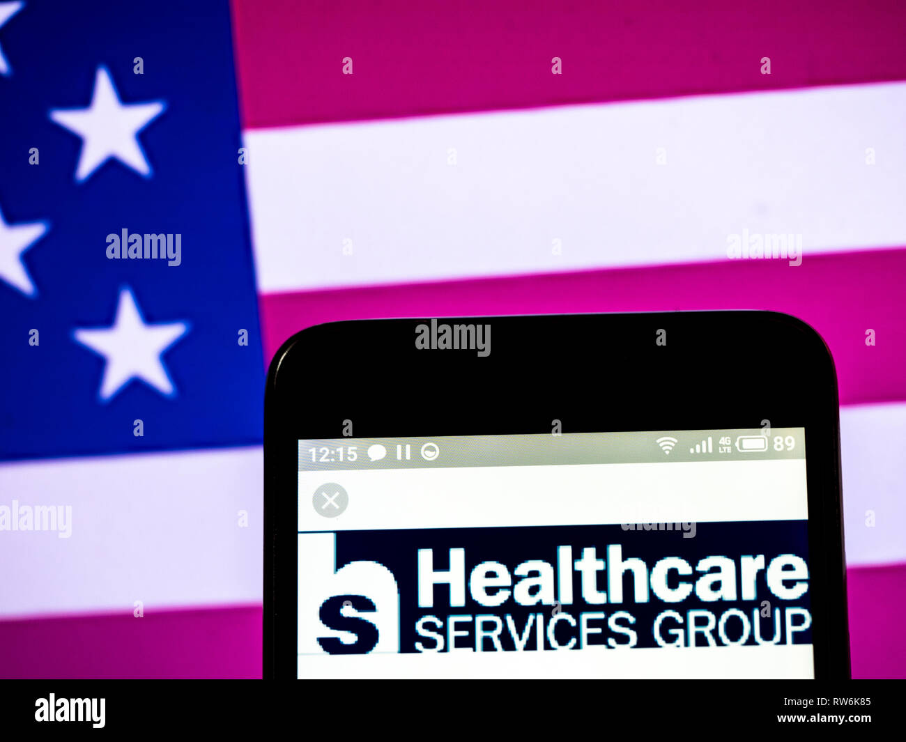 Healthcare Services Group, Inc. company logo seen displayed on smart